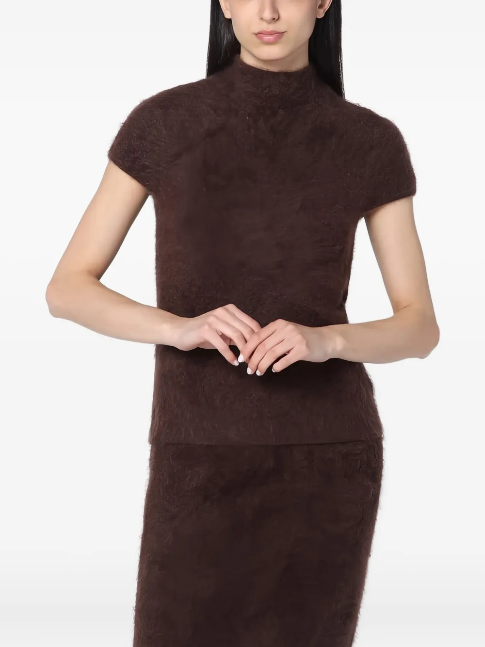 

Топ с короткими рукавами и воротником-стойкой Soft Goat, коричневый