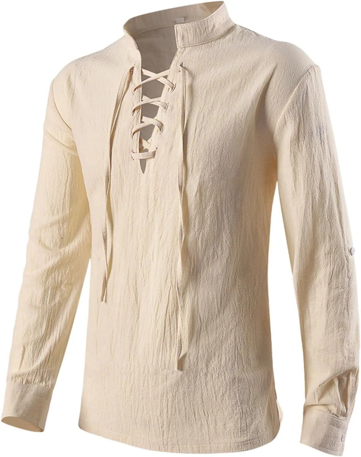 

Мужская средневековая винтажная рубашка с длинными рукавами и шнуровкой QUNPIU