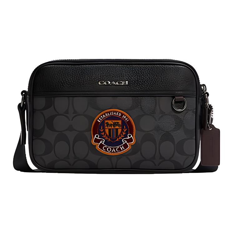 

COACH Кожаная сумка для фотоаппарата Грэм через плечо маленькая мужская черная серая