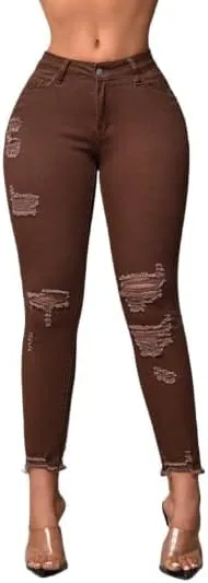 

Женские рваные джинсы Nine-Point Slim Fit с потертостями и необработанным краем