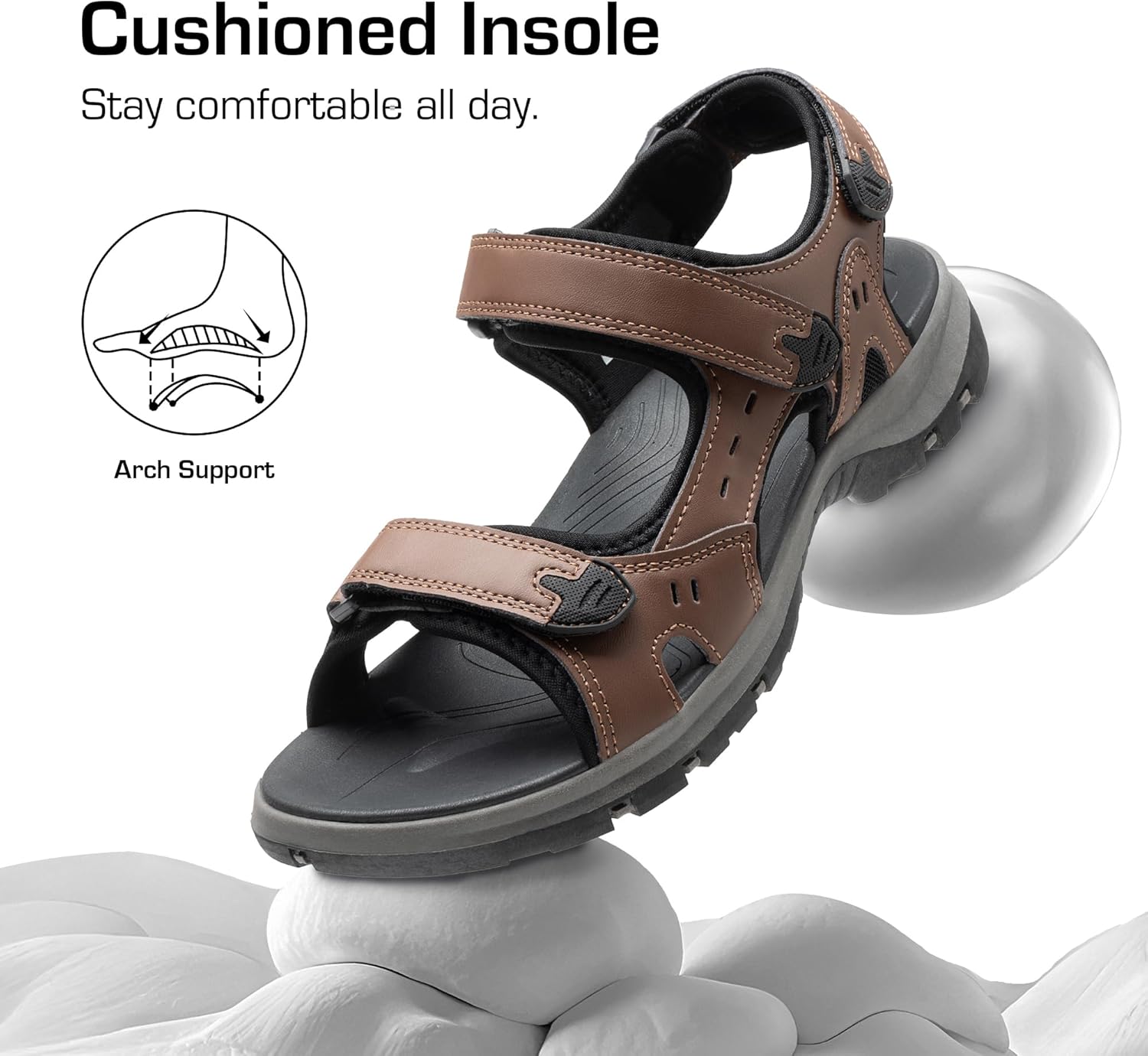 Мужские сандалии DREAM PAIRS с поддержкой свода стопы для походов, спортивные, удобные, летние, пляжные и водные, коричневый — фото 3