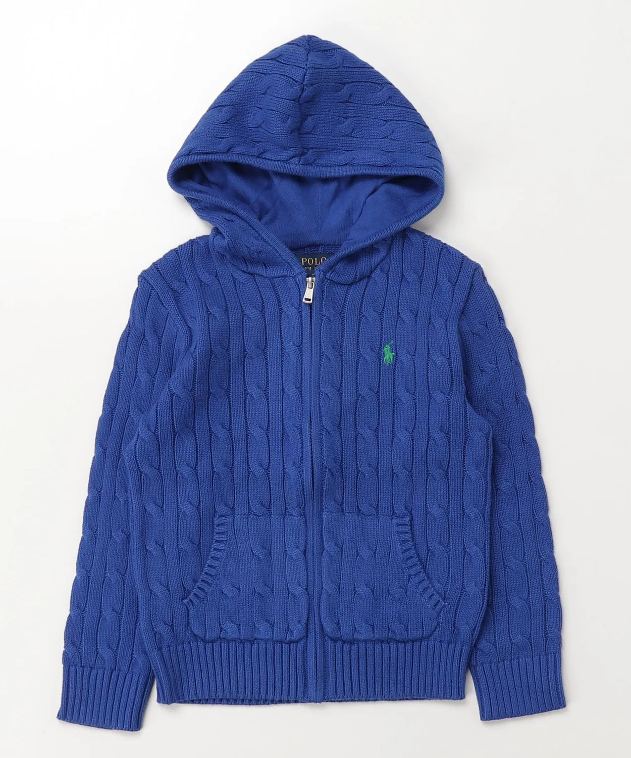 Флисовая кофта с капюшоном и молнией из хлопка, бренд Ralph Lauren, синяя — фото 3