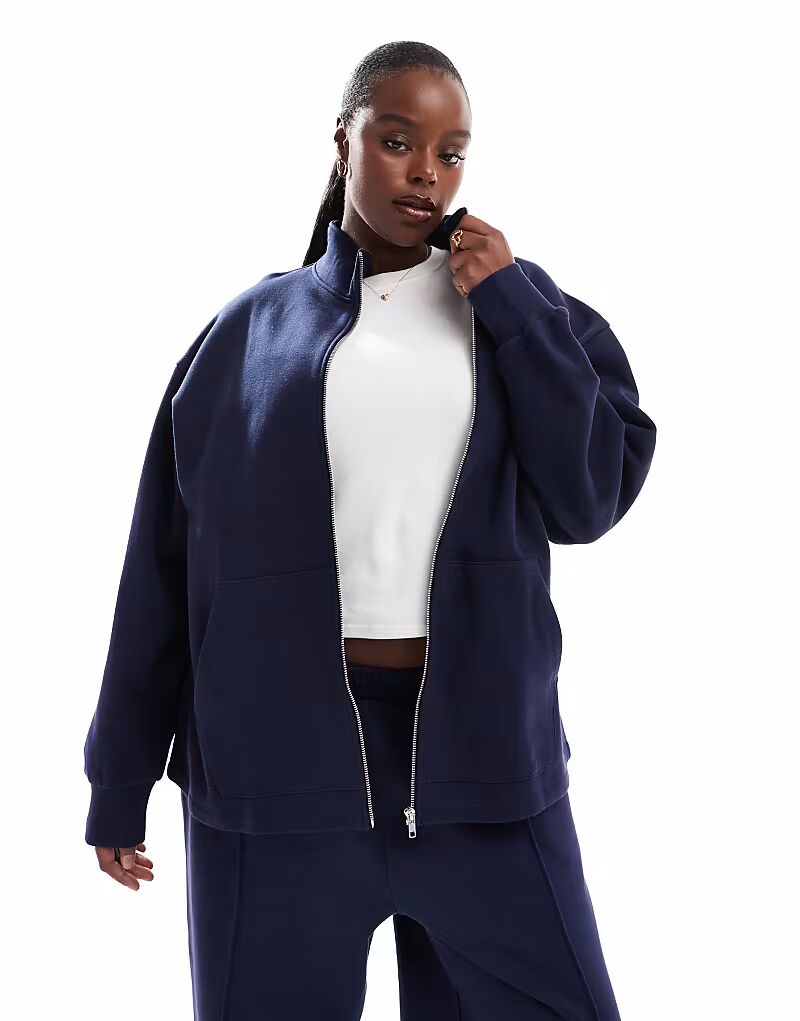 

Толстовка с высоким воротом и застежкой-молнией ASOS DESIGN Curve темно-синего цвета