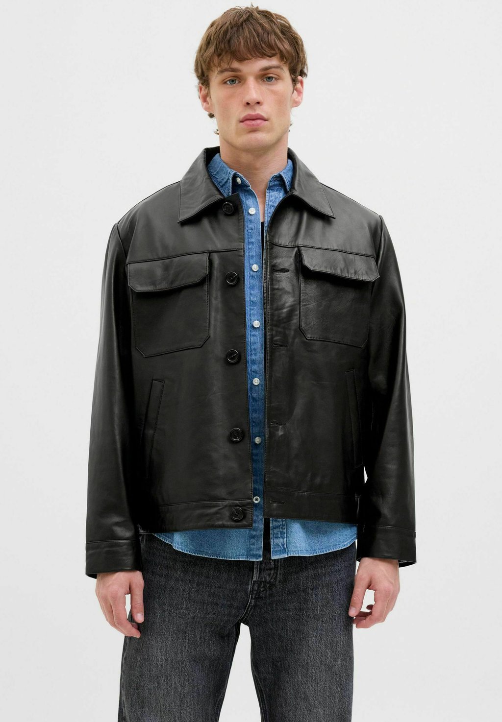 

Кожаная куртка Jack & Jones, черный