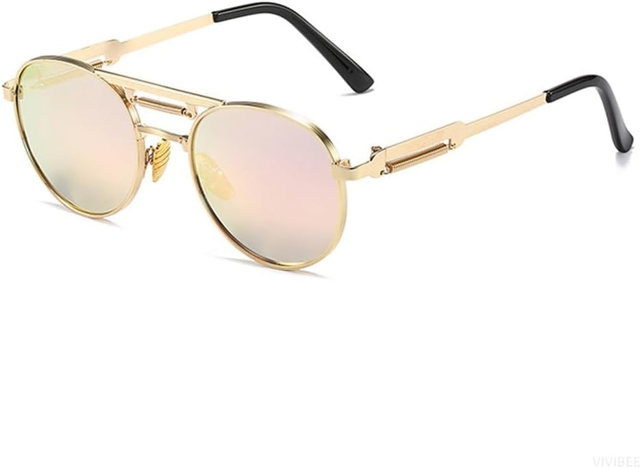 

Круглые солнцезащитные очки в стиле стимпанк, винтажные мужские, с защитой от УФ-излучения UV400, металлические, в стиле хип-хоп, женские, ретро-очки KTUCN, Gold Mirror Pink