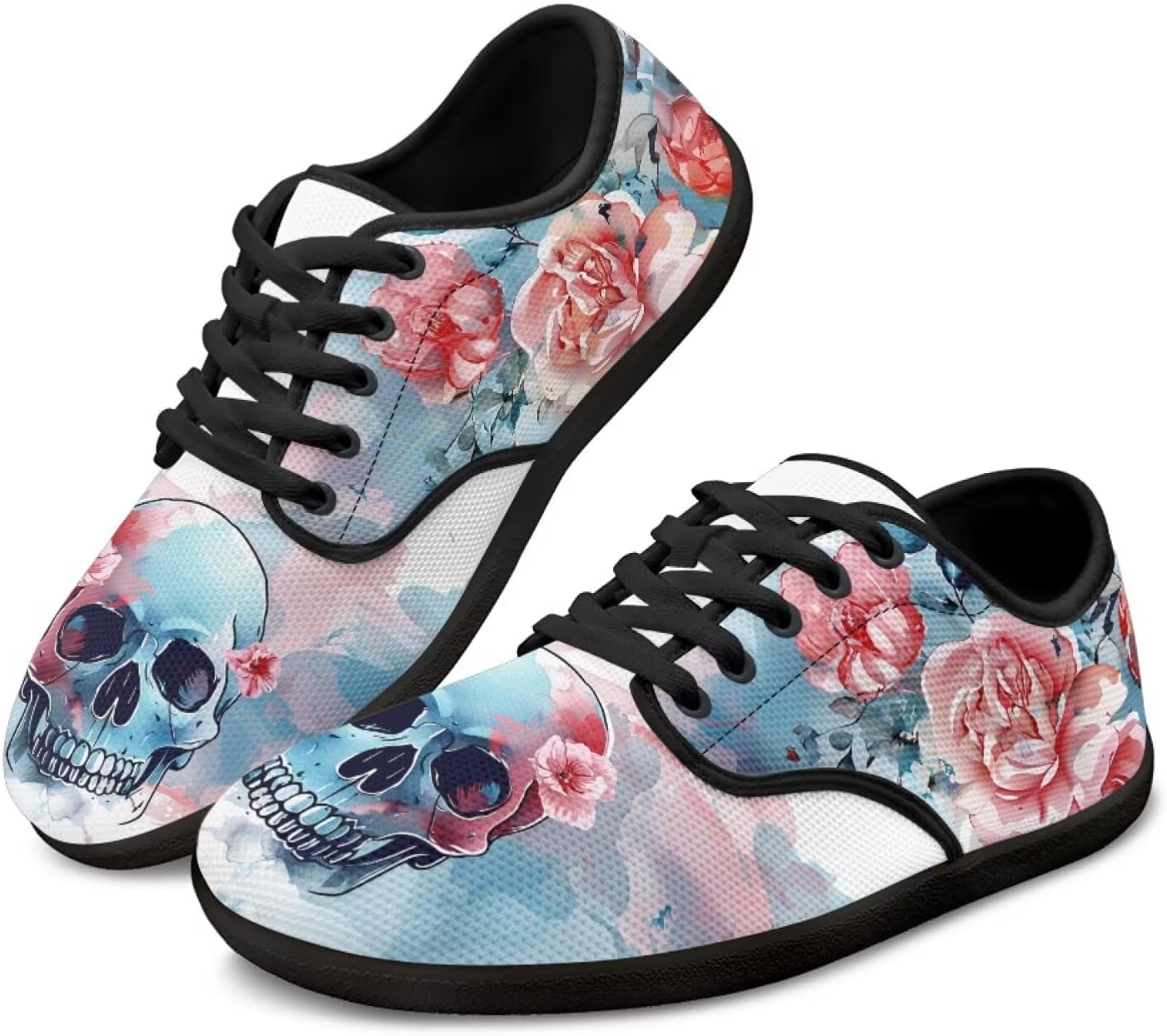 

Кроссовки Skull для женщин и мужчин, повседневная обувь для бизнеса, с широкой носочной частью, босоножки, обувь для ходьбы с нулевым перепадом Pointodoor, Skeleton Flower Print