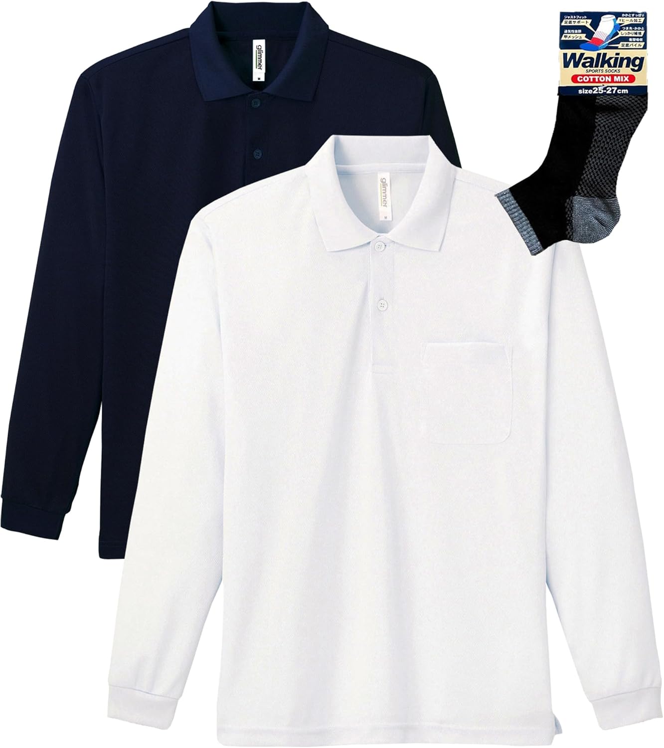 

Футболка-поло с длинными рукавами и карманом Glimmer 00335-ALP Dry 4.4 унции, белый/темно-синий