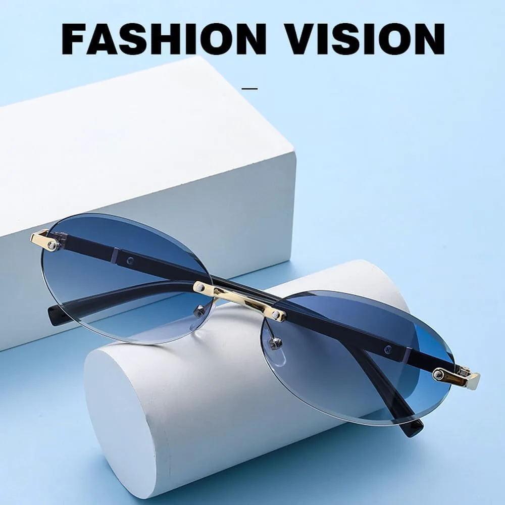 

Популярные женские и мужские солнцезащитные очки овальной формы для путешествий, без оправы, с защитой от УФ-излучения UV400, круглые, модные HHZZYVY, Gradient Brown