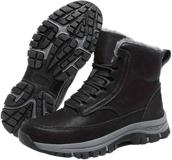 

Мужские повседневные зимние ботинки Hhhchpm, противоскользящие, высокие, шнуровка, с утепленным мехом для прогулок, походов и альпинизма, осень и зима, черный