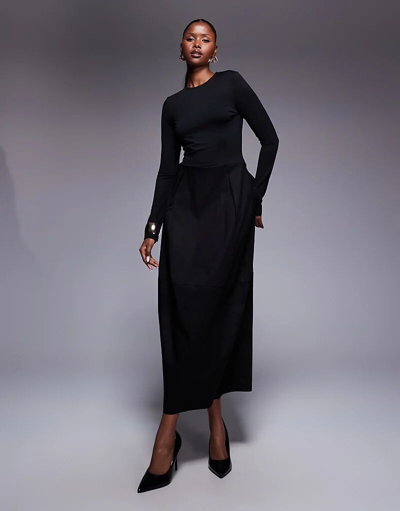 

Платье-миди с длинными рукавами и юбкой-коконом ASOS DESIGN черного цвета