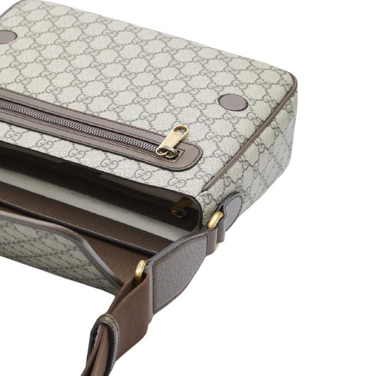 Сумка-мессенджер Ophidia из холста с кожаными вставками, через плечо, средний размер, мужская, бежевый и черный GUCCI — фото 4