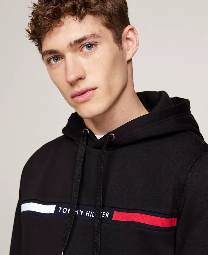 Мужская худи с логотипом на груди Tommy Hilfiger, черный — фото 3