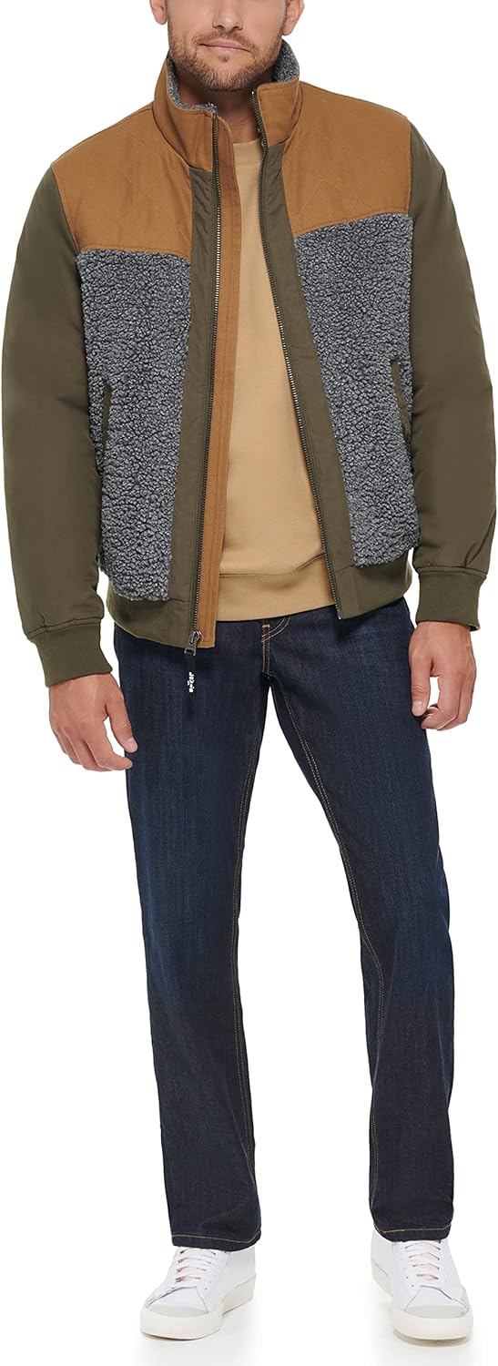 Мужская куртка Levi's из стеганого шерпа смешанной техники с воротником-стойкой, Olive — фото 2