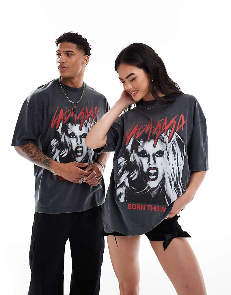 

Черная футболка унисекс в стиле унисекс с принтом Lady Gaga Born This Way ASOS DESIGN