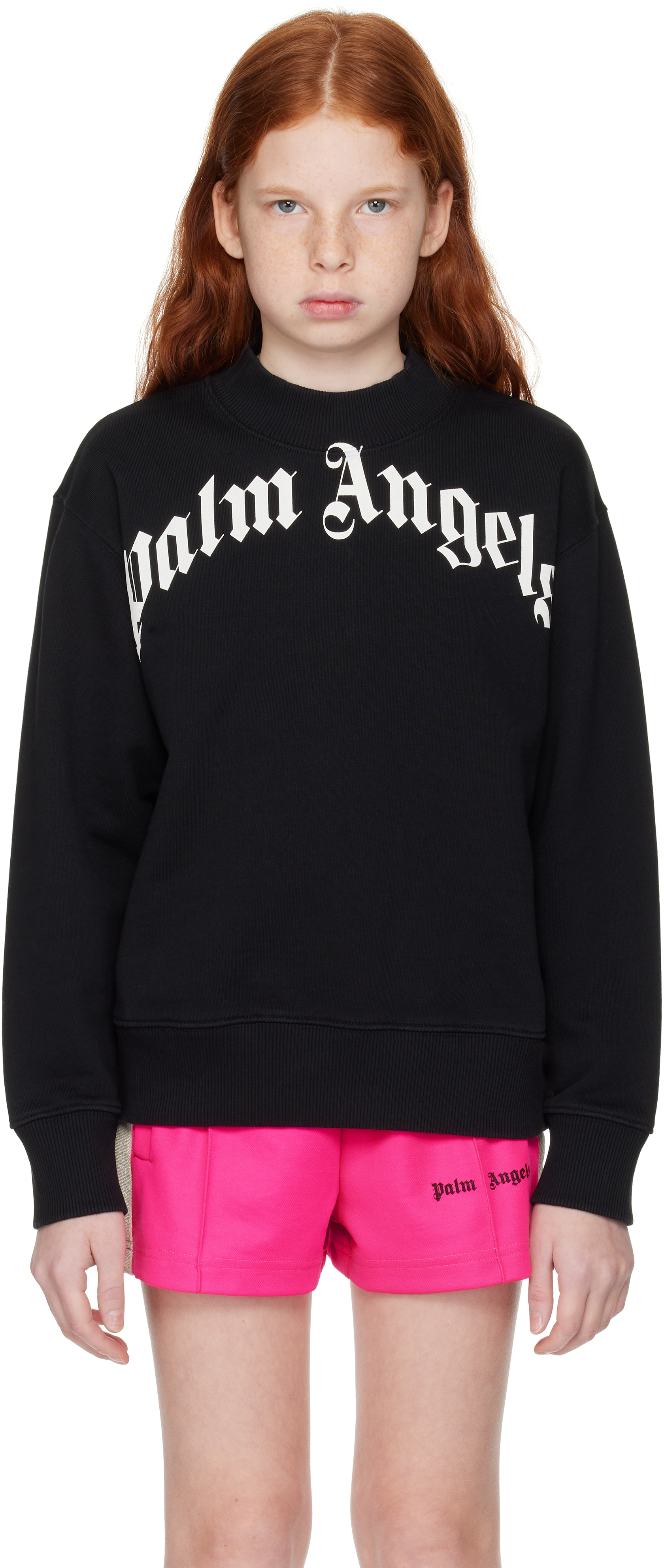 

Детская черная классическая толстовка с изогнутым логотипом Palm Angels, черный/белый