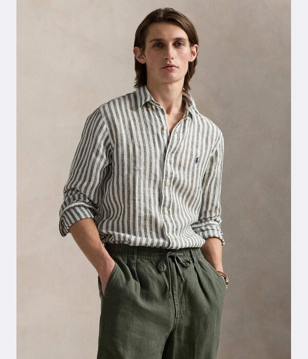 

Льняная рубашка Custom fit Polo Ralph Lauren, серый