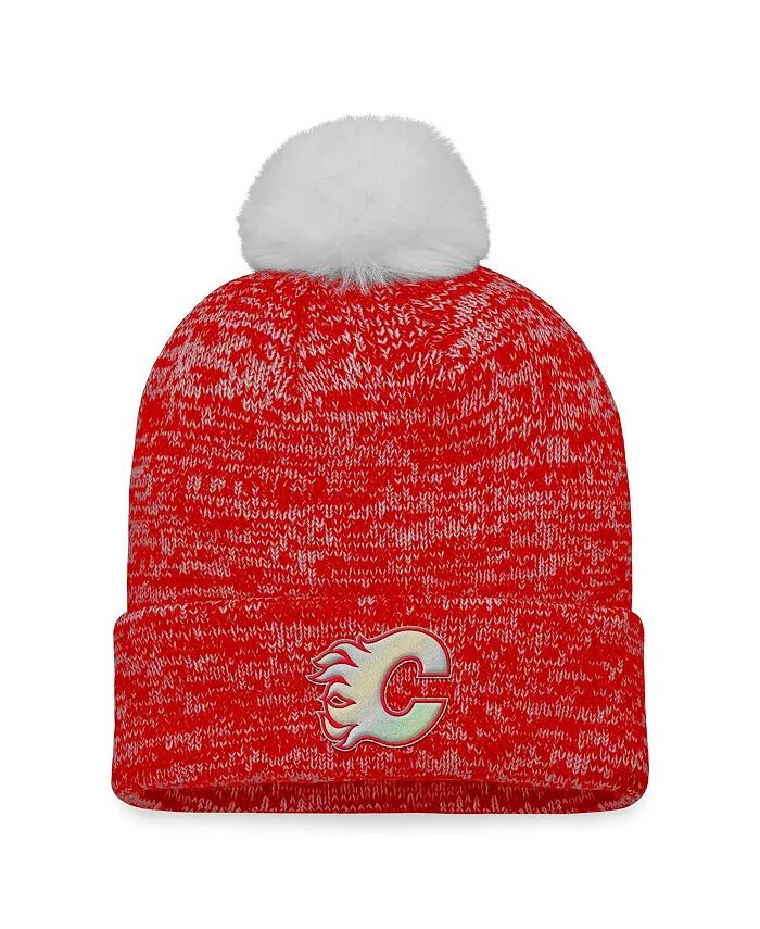 

Женская красная шапка Calgary Flames Glimmer Cuffed Knit с помпоном Fanatics