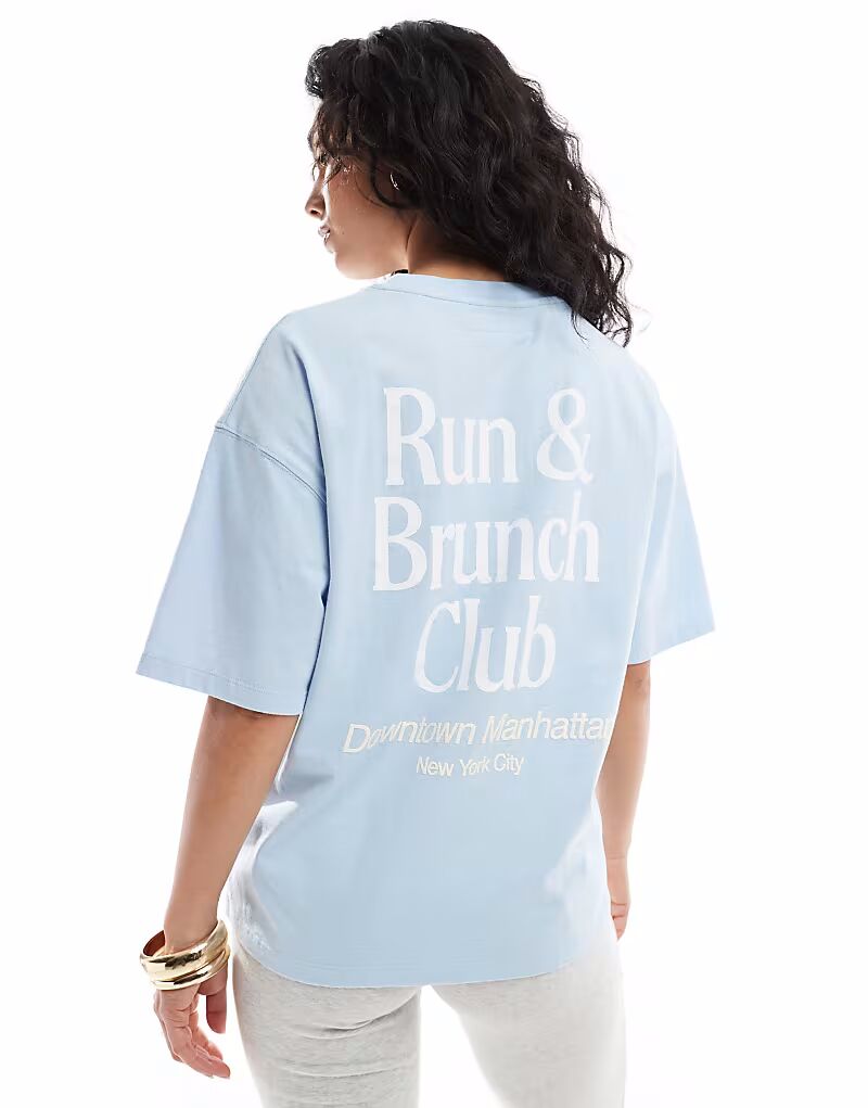

Футболка Pull&Bear «Running Club» свободного кроя синего цвета