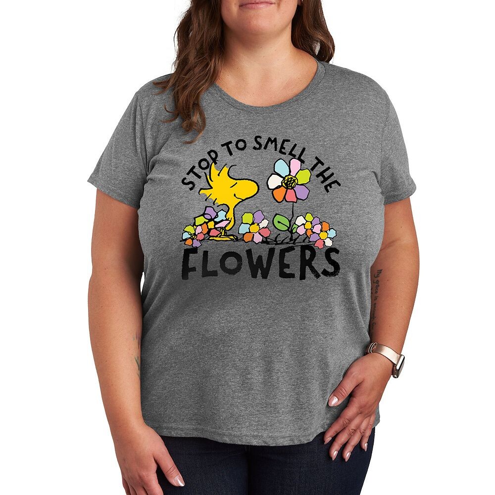 

Футболка с рисунком Plus Peanuts Woodstock Smell The Flowers Licensed Character, цвет Heather Gray