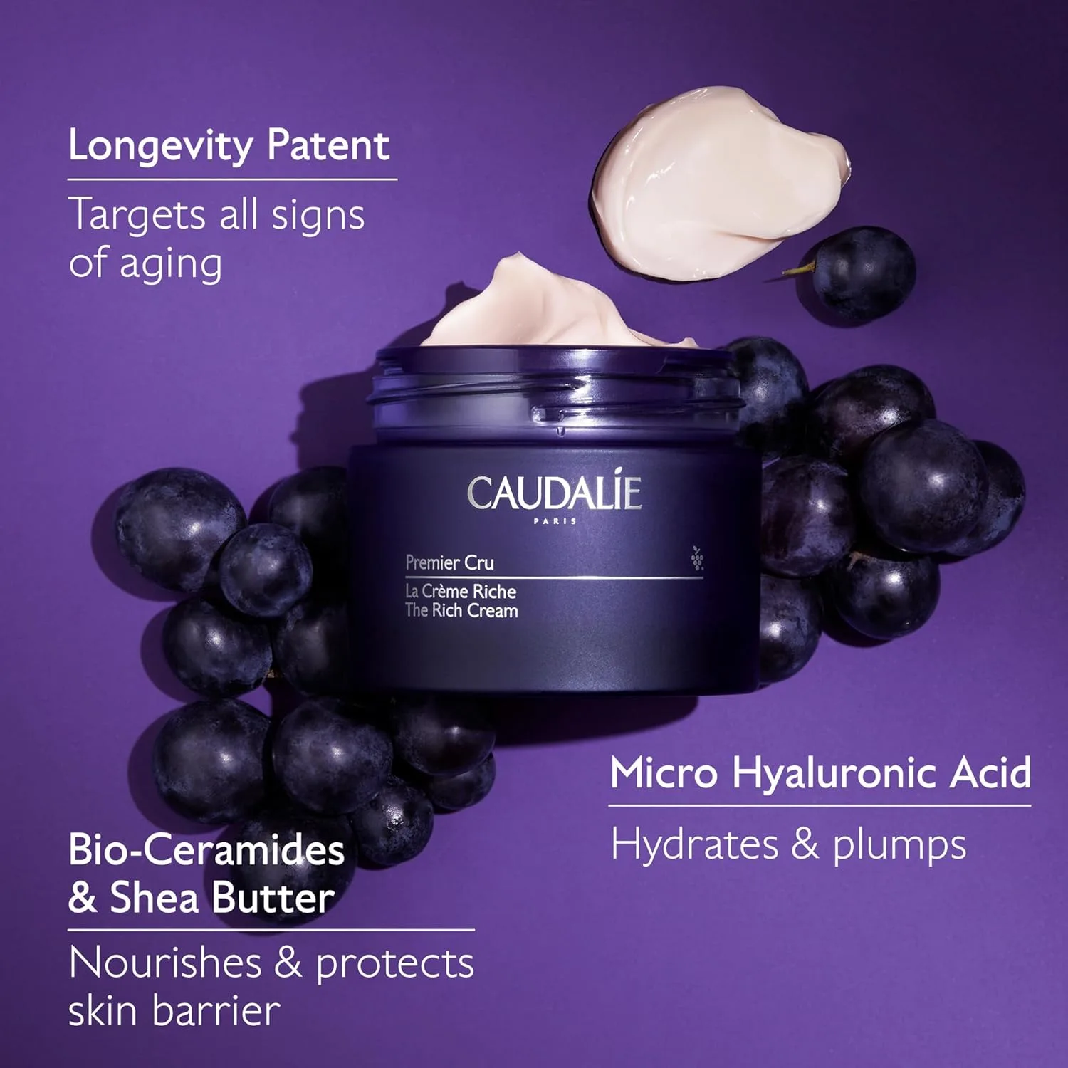 Caudalie Premier Cru The Rich Cream, увлажняющий крем для восстановления кожного барьера с керамидами, многоразовая баночка - 50 мл крема и сменный картридж 50 мл. — фото 4