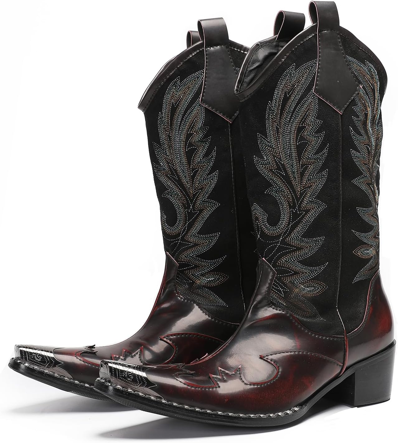 

Мужские ковбойские сапоги Santimon из натуральной кожи с металлическим носком Wingtip, модные вышитые вестерн-сапоги- ручная работа, роскошные мужские сапоги без застежки для работы и повседневной носки, красный