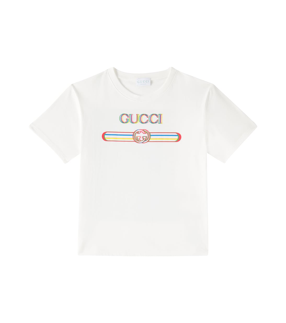 

Футболка из хлопкового джерси с принтом Gucci Kids, New White/Mc