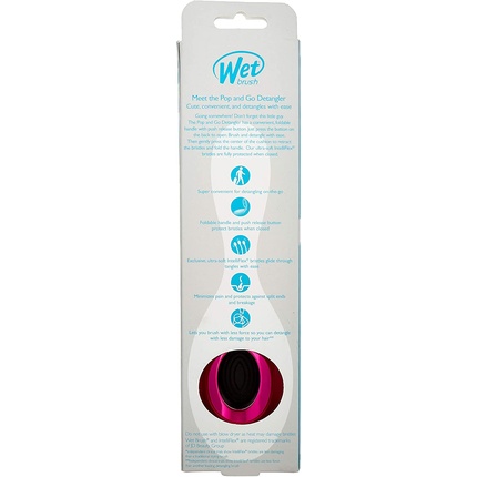 Расческа для волос WetBrush POP and GO Detangler с гибкими щетинками для всех типов волос, розового цвета, дорожный размер Wet Brush — фото 3