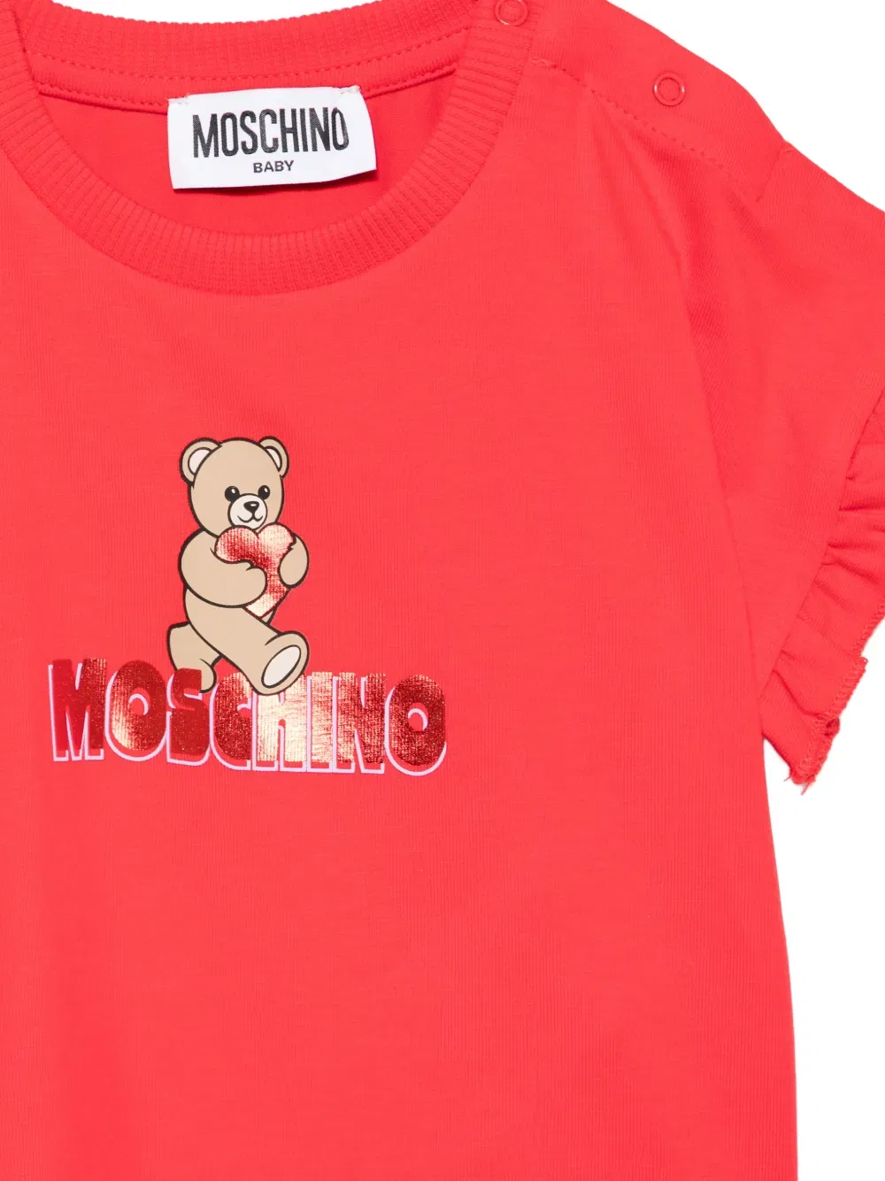 Футболка с оборками и графическим принтом Moschino Kids, красный — фото 3