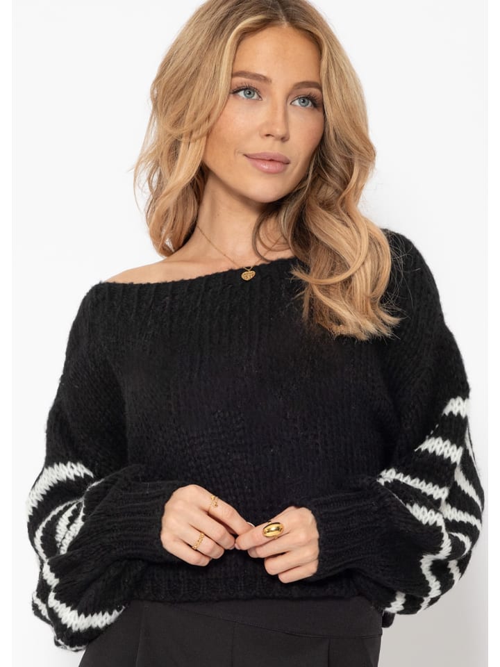 

Пуловер SASSYCLASSY Pullover mit gestreiften Ärmeln, черный