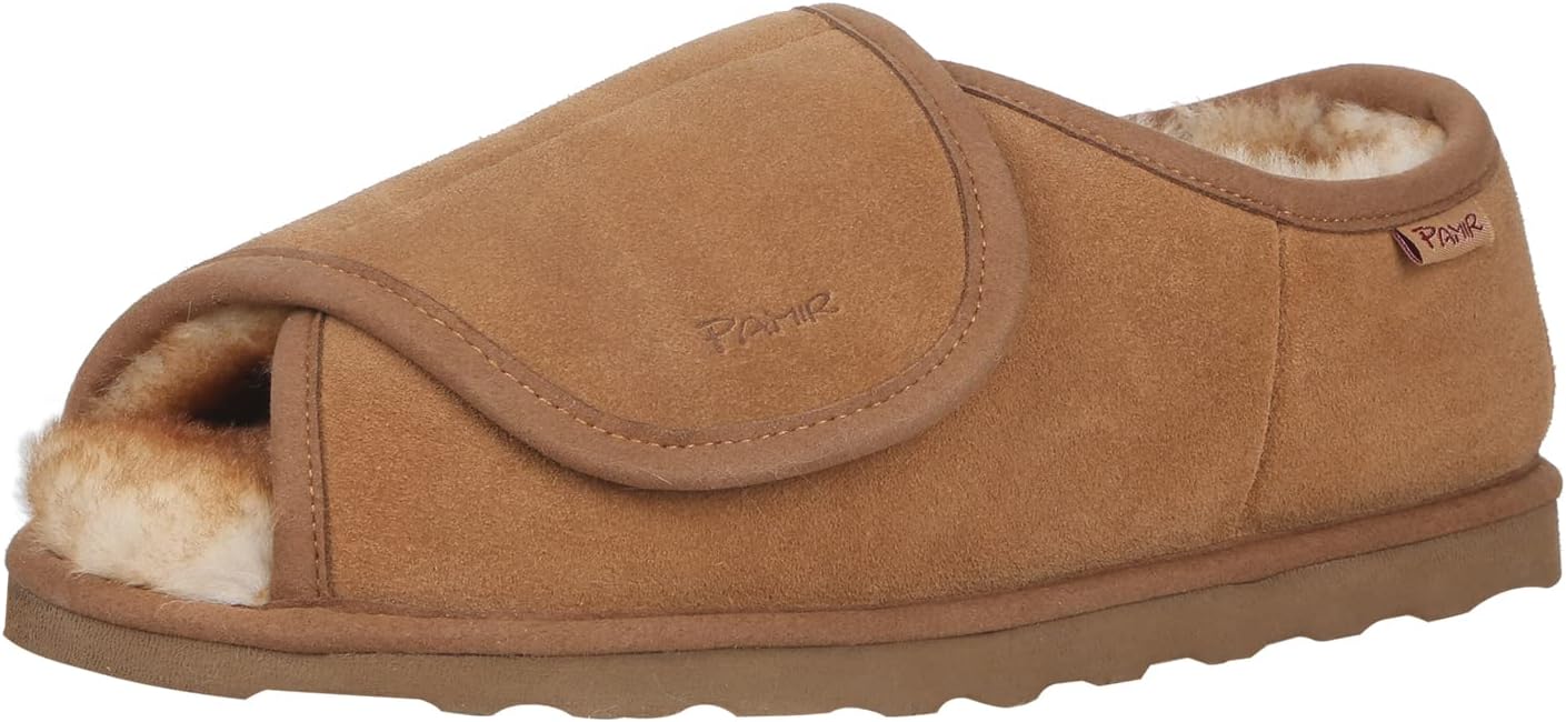 

Мужские регулируемые тапочки PAMIR с овчиной, открытым носком и с памятью формы для дома и улицы, Chestnut