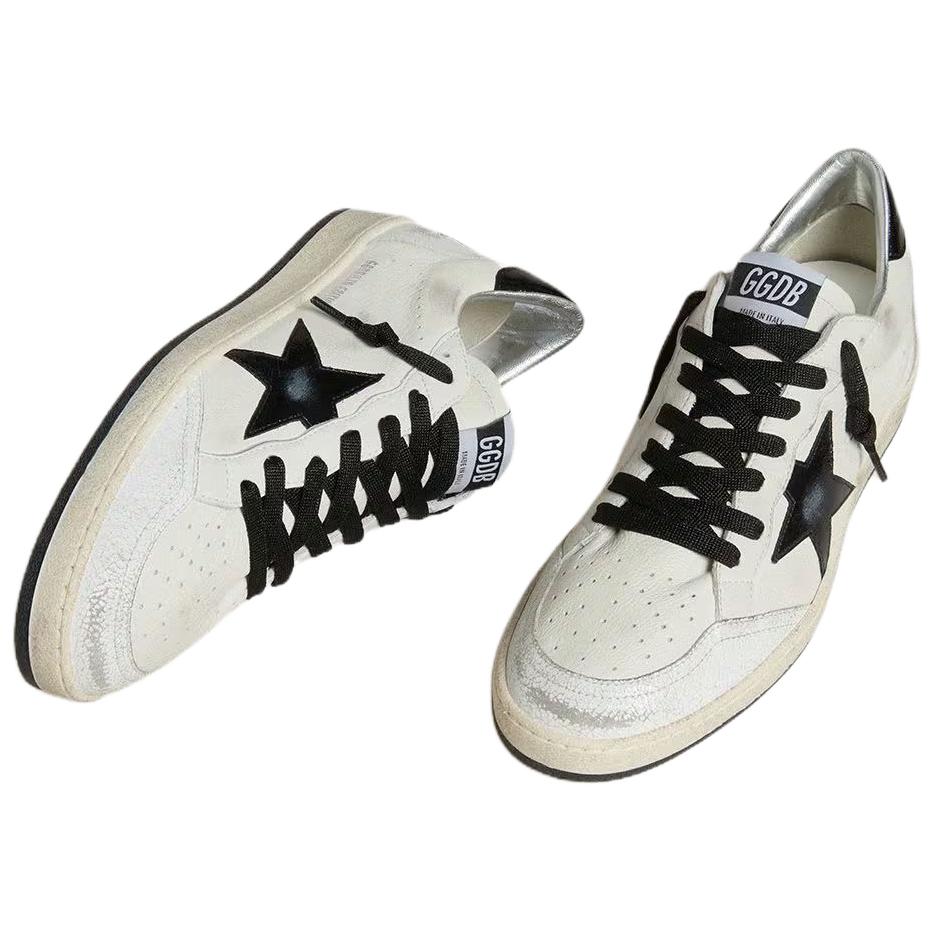 Golden Goose Мужские низкие скейтбордные кроссовки Ball Star Wishes, белый с черными элементами — фото 4
