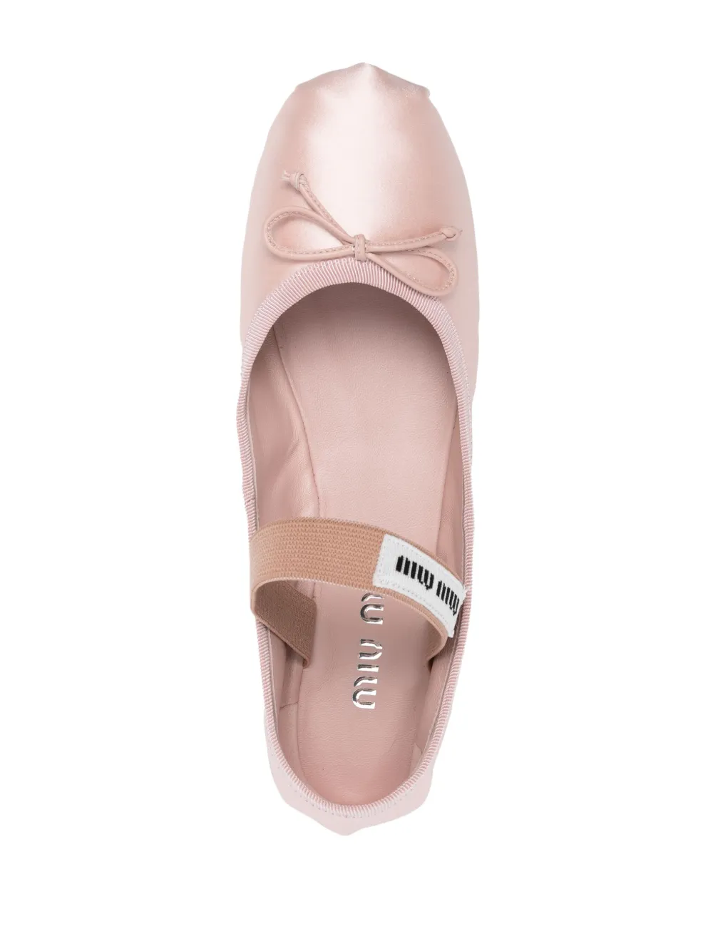 Атласные балетки с нашивкой-логотипом MIU MIU, розовый — фото 4