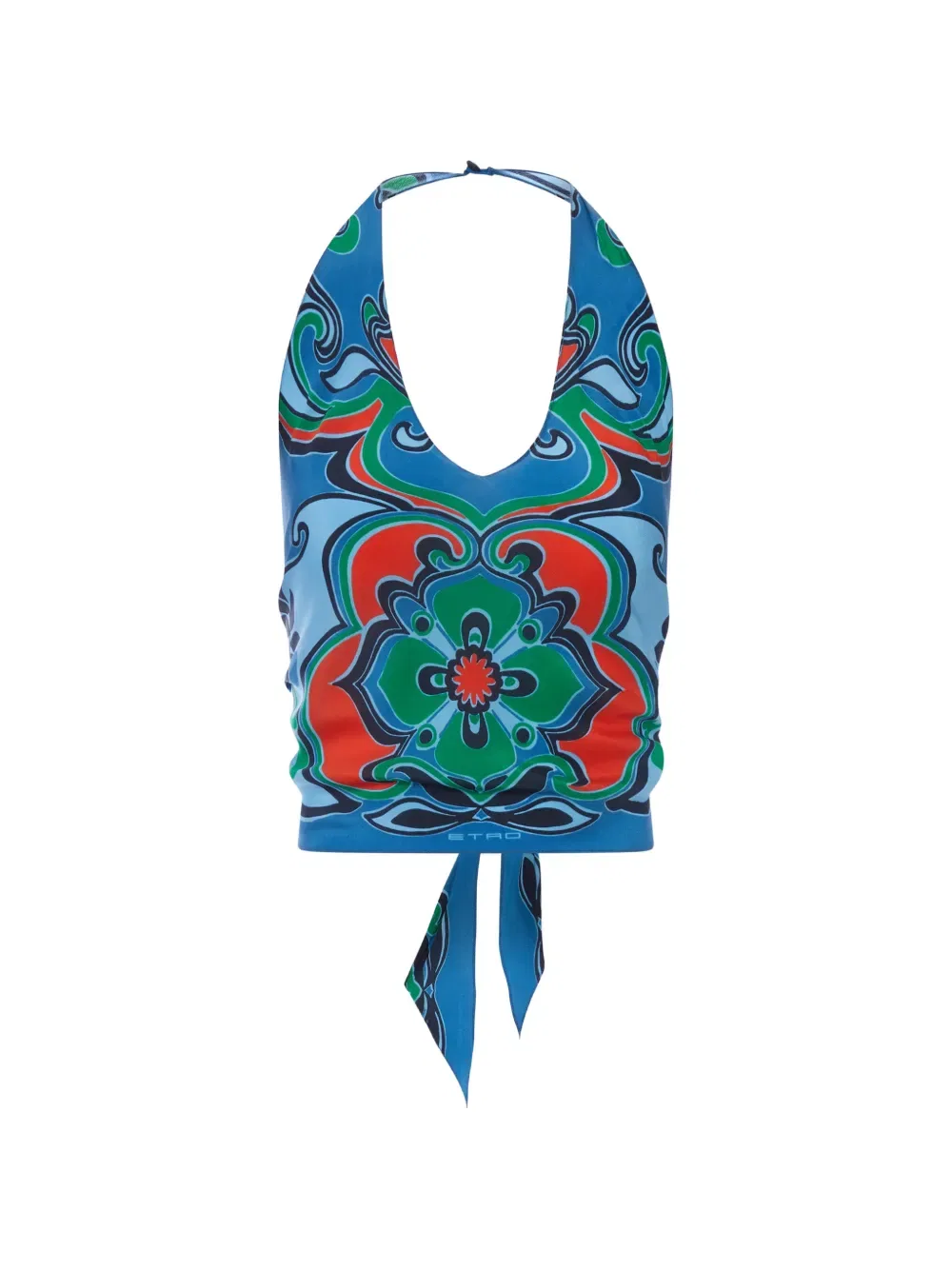 Шелковый топ с завязками на шее Etro, синий