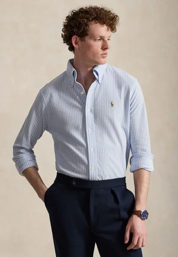 Рубашка Polo Ralph Lauren Striped Knit Oxford Shirt, сине-белая