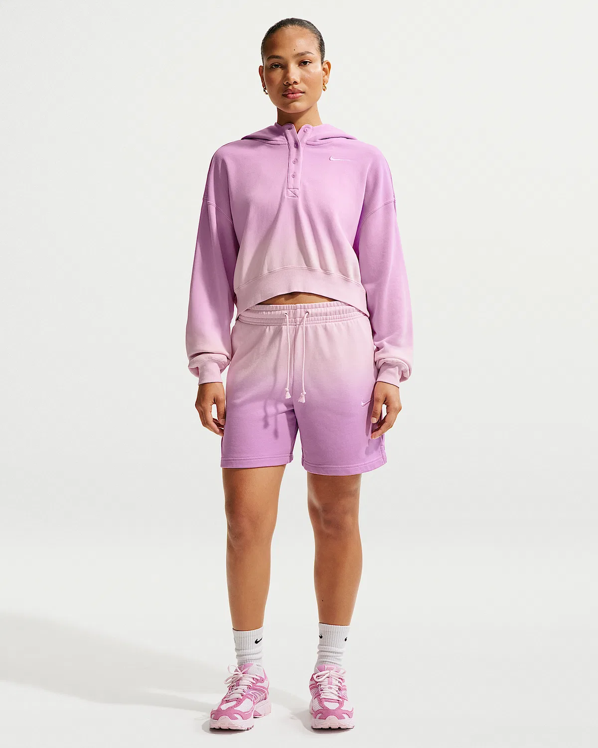 Женский оверсайз худи-поло Nike Sportswear Phoenix Fleece, Pink Foam/Light Magenta/Light Magenta — фото 4