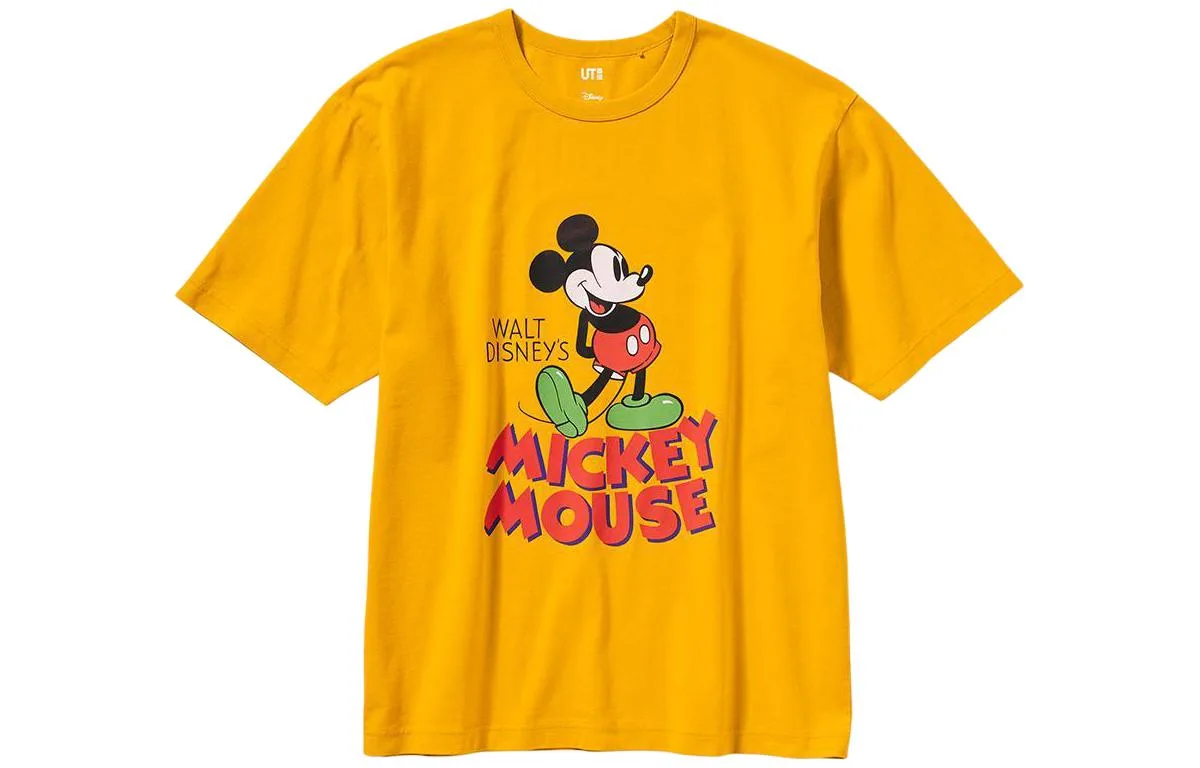 UNIQLO Футболка Disney унисекс лимонно-желтая с круглым вырезом умеренно прямого кроя