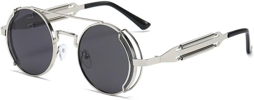 

Мужские солнцезащитные очки в стиле стимпанк с круглыми красными линзами, женские солнцезащитные очки в стиле панк с черными металлическими и готическими линзами, защита от ультрафиолета UV400 VFDHN, 7 Silver Grey