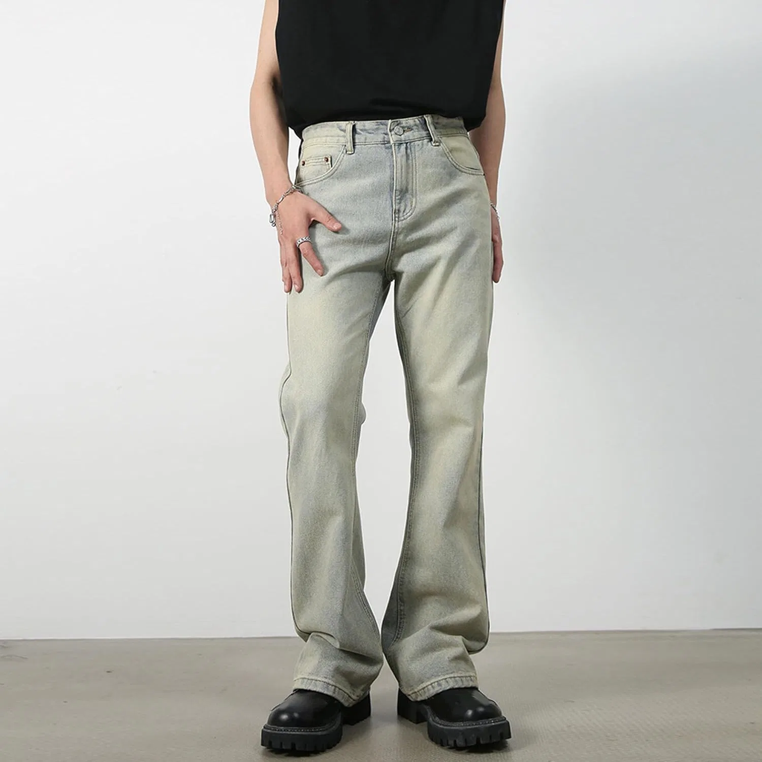 Джинсы клеш, Slim Fit, желтые — фото 3