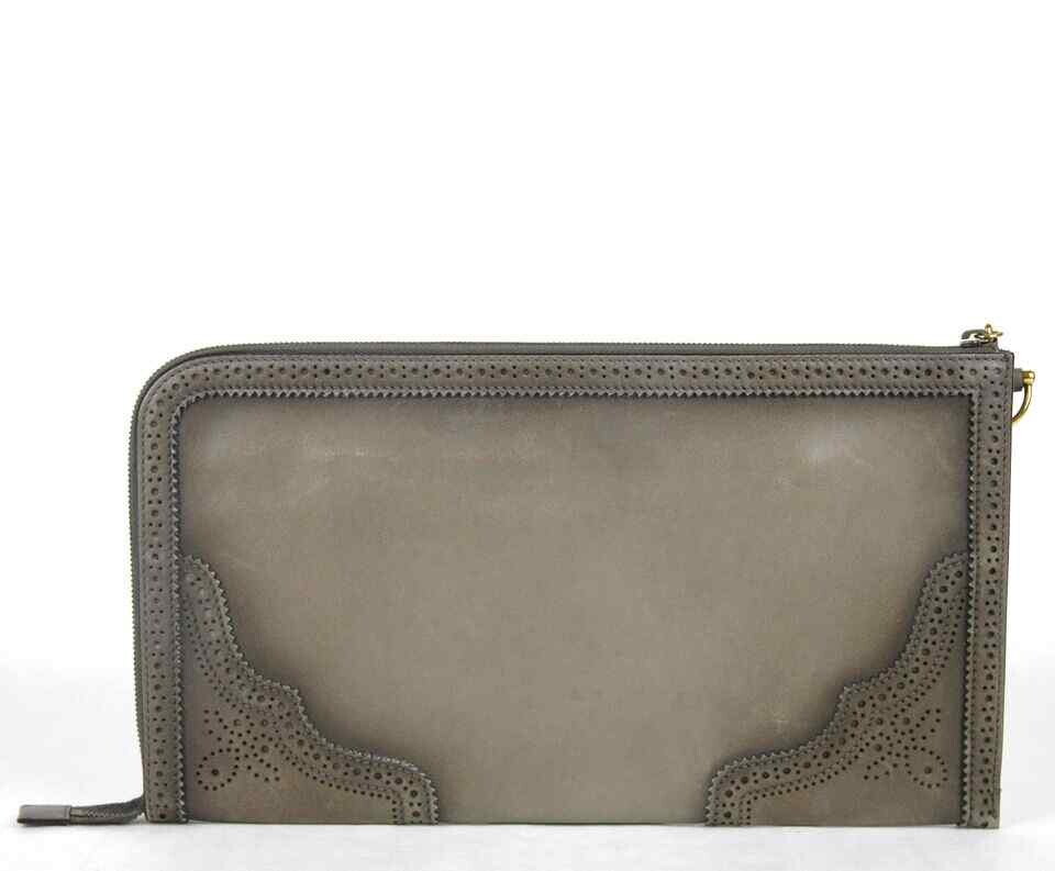 

Женский кожаный клатч GUCCI Duilio с эффектом броги и молнией вокруг, серый