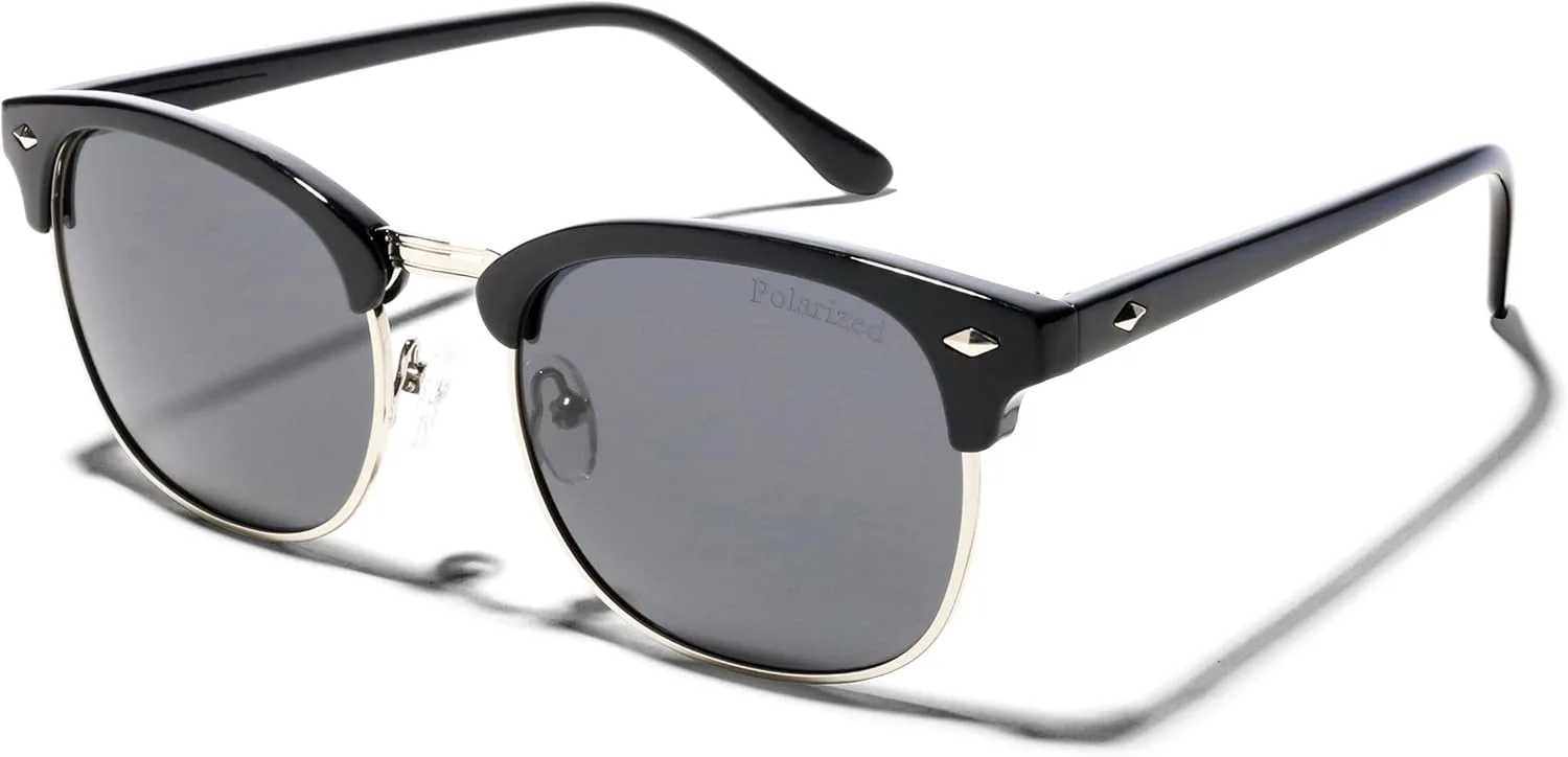 

Солнцезащитные очки ShadyVEU в стиле ретро, ​​полуободковые, поляризованные, для защиты от UVA и UVB лучей, для мужчин и женщин, Glossy Black Frame / Silver Trim