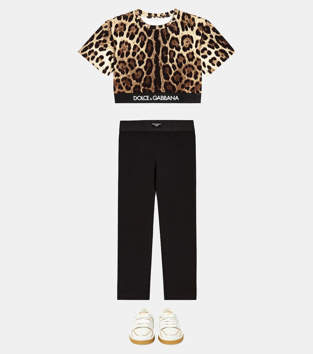 Леггинсы из хлопкового джерси с логотипом Dolce&Gabbana Kids, черный — фото 2
