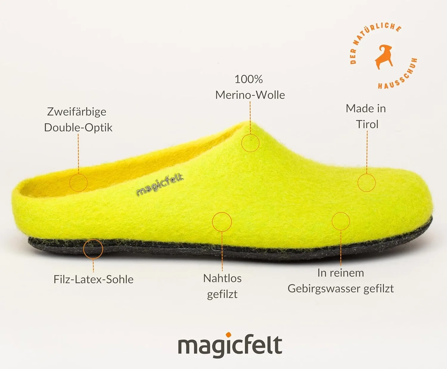 Тапочки MagicFelt AN 709 из чистой натуральной шерсти для мужчин и женщин - нескользящие и анатомической формы, лимонный — фото 3