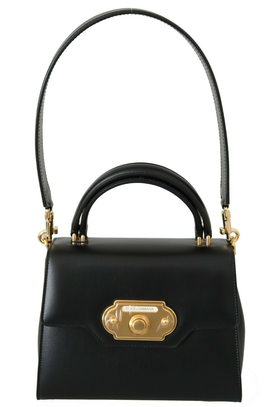 

Элегантная черная кожаная сумка через плечо с золотыми акцентами Dolce & Gabbana