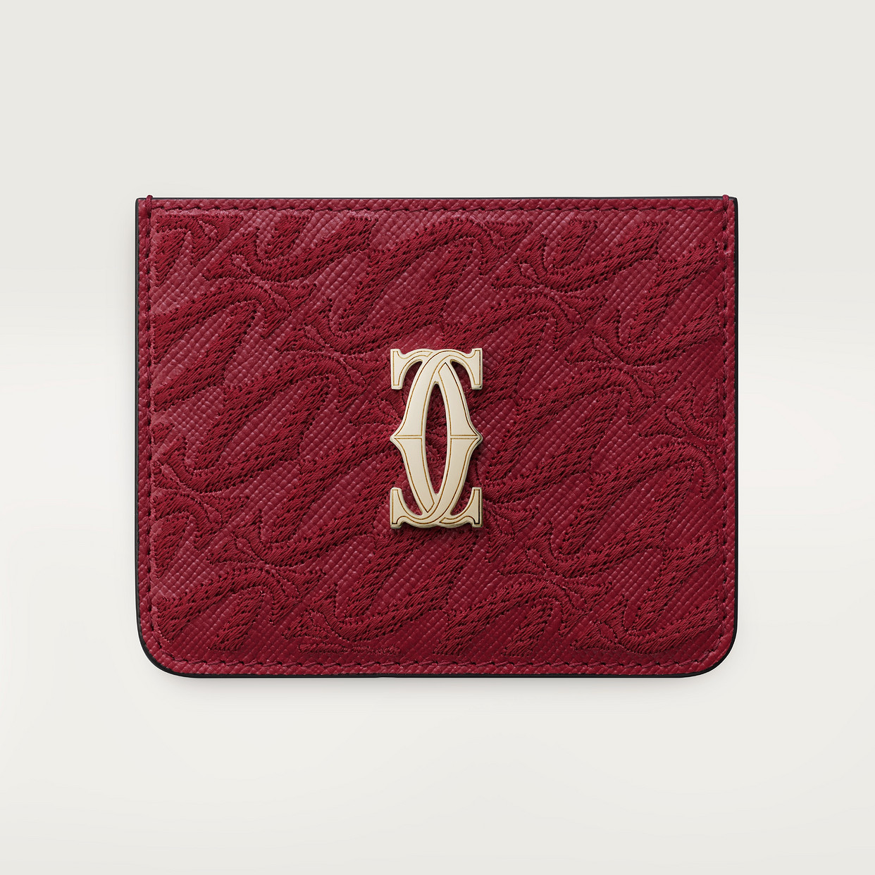 

Картхолдер Cartier Porte-cartes simple, C de Cartier, текстурированная телячья кожа вишнево-красного цвета