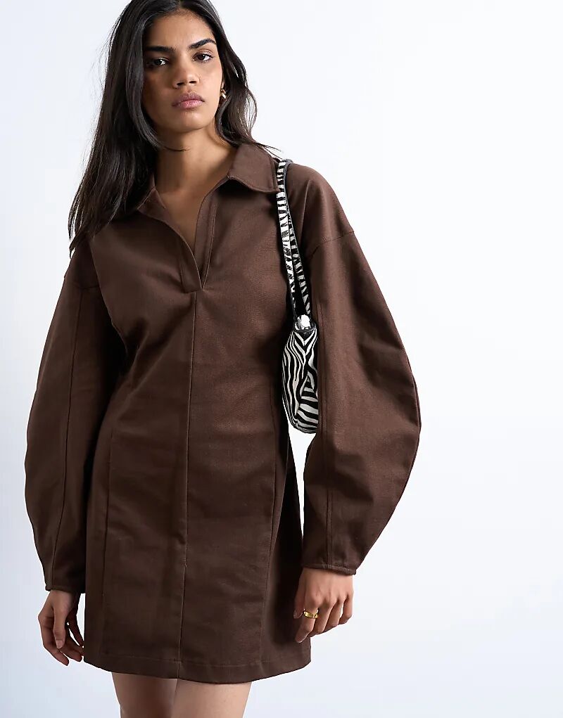 

Мини-платье Topshop с воротником-регби шоколадного цвета