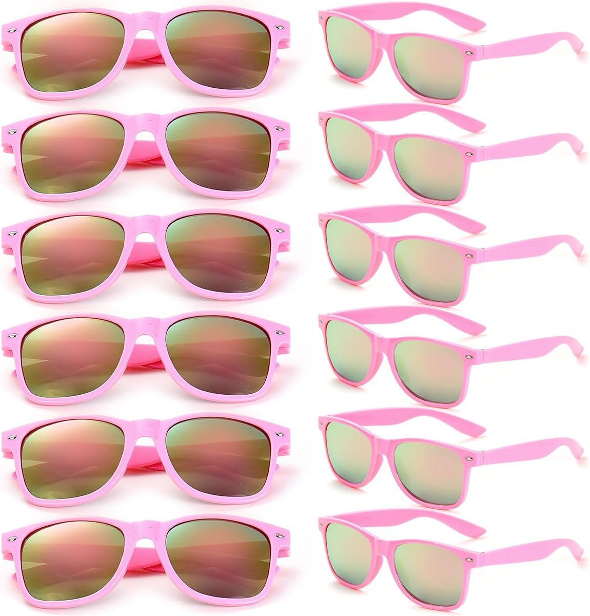 

Набор солнцезащитных очков для вечеринок — 12 винтажных пластиковых очков в стиле ретро для мужчин и женщин — сувениры для вечеринок Dwenarry, Pink Frame Reflective Pink Lens