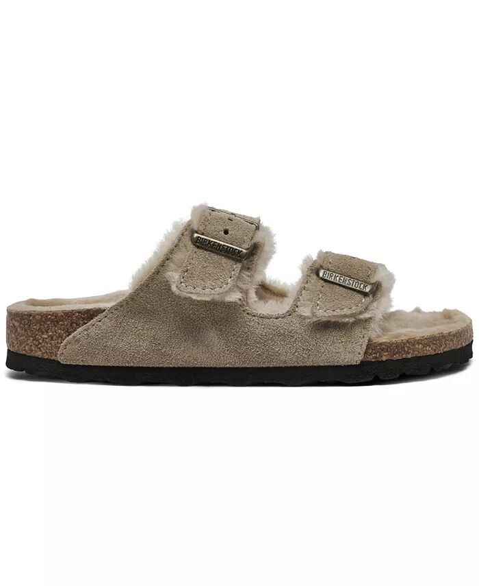 Женские сандалии из замши и кожи Arizona Shearling от Finish Line Birkenstock, коричневый/бежевый — фото 3
