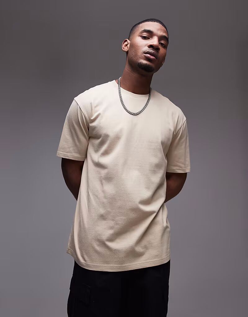 

Футболка свободного кроя Topman, серо-бежевый