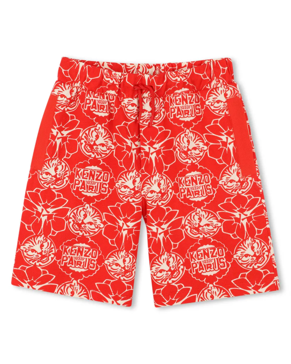 

Детские бермуды из хлопка с принтом и шнурком для регулировки Kenzo Kids, красный
