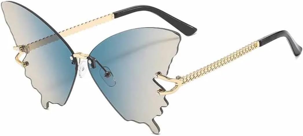 

Модные женские солнцезащитные очки без оправы с бабочками, металлические, для мужчин, для активного отдыха, путешествий, вечеринок, защита от УФ-излучения UV400 TVTBBVV, Gold Blue Tea